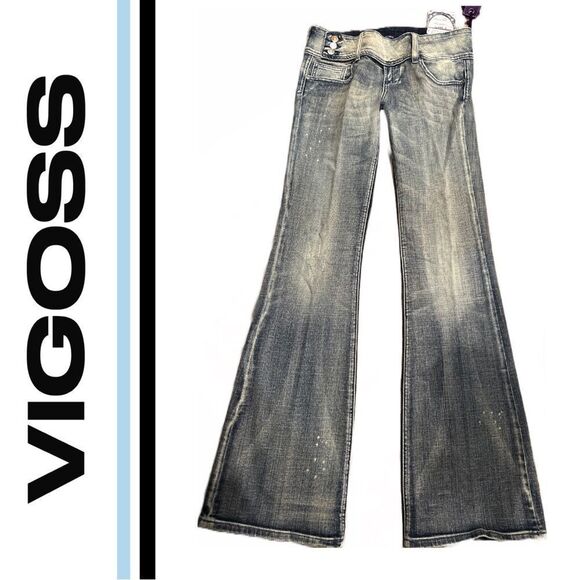 NWT Vigoss Jeans Flare “The Jordan Flare” Distressed Light-Washed Jeans - Size 7 - Picture 1 of 3